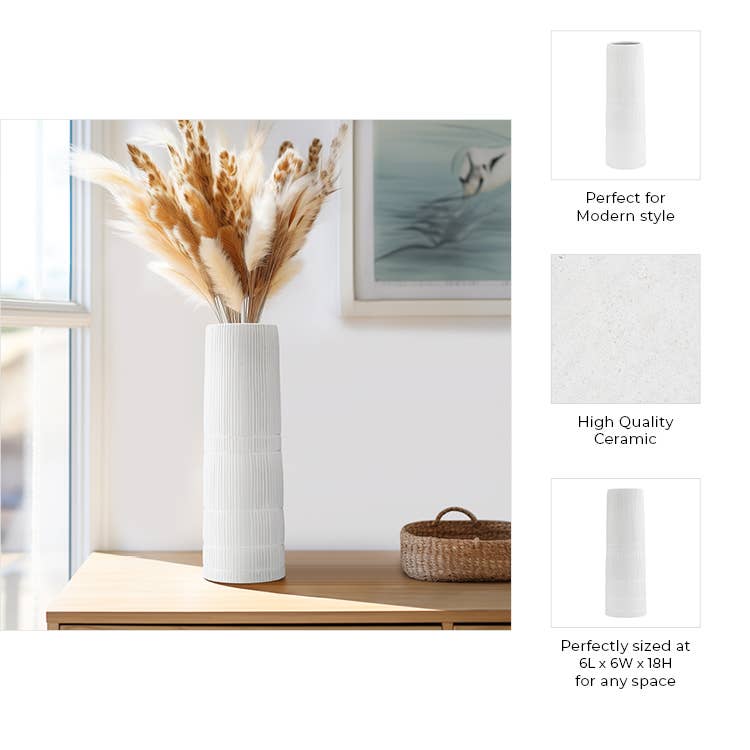 Sagebrook Home - Wholesale Vase - Ceramic Lined Cylinder Decorative Vase - White, 18 in.4