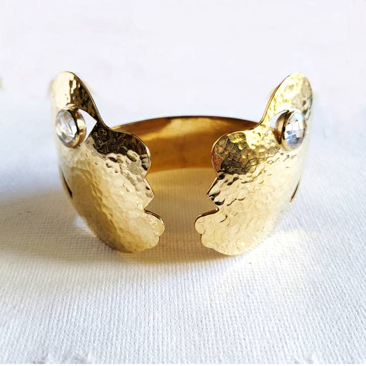 Brass Picasso quartz crystaL Cuff bracelet bangle handmade for wholesale by Bisjoux