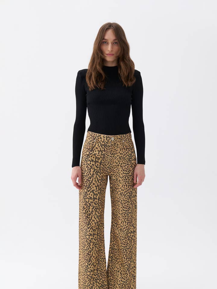 Jean imprimé léopard coupe droite taille normale pour la vente par NOCTURNE