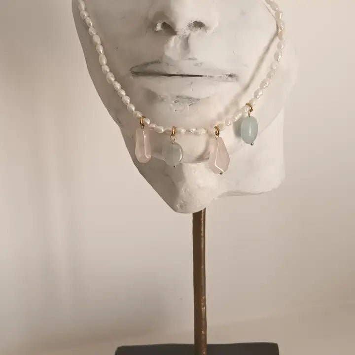 OE! - Wholesale Beaded/Pearl Necklace - SPRING – Necklace with Aquamarine, Rose Quartz, and Pearls5