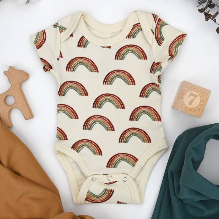 Organic Cotton Short Sleeve Baby Bodysuit, August for wholesale by Earthy