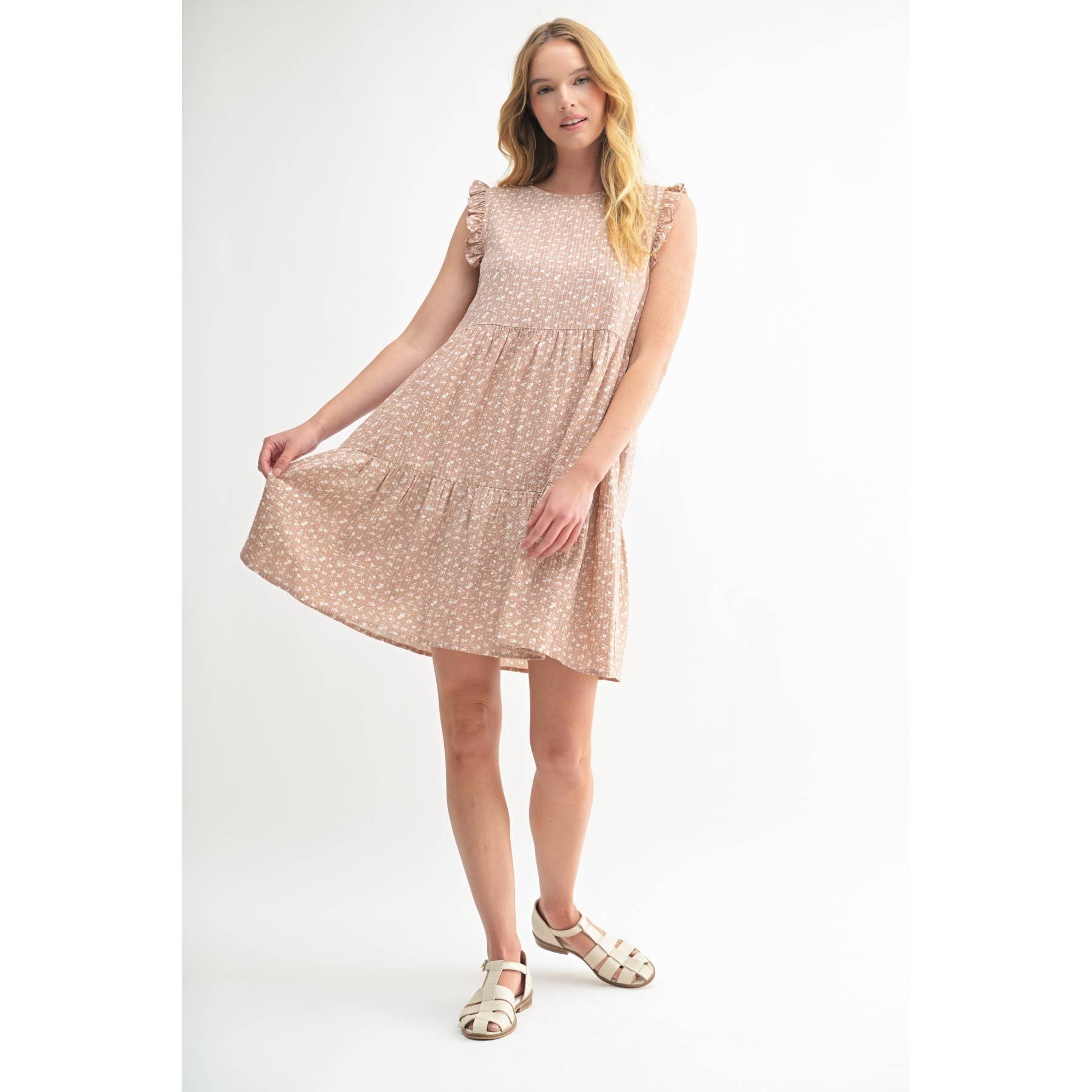 FUN2FUN - Vendita all'ingrosso Vestito - Donna - MINI ABITO A BALZE CON MOTIVO A RIGHE FLOREALI DELICATE E TESTURA20