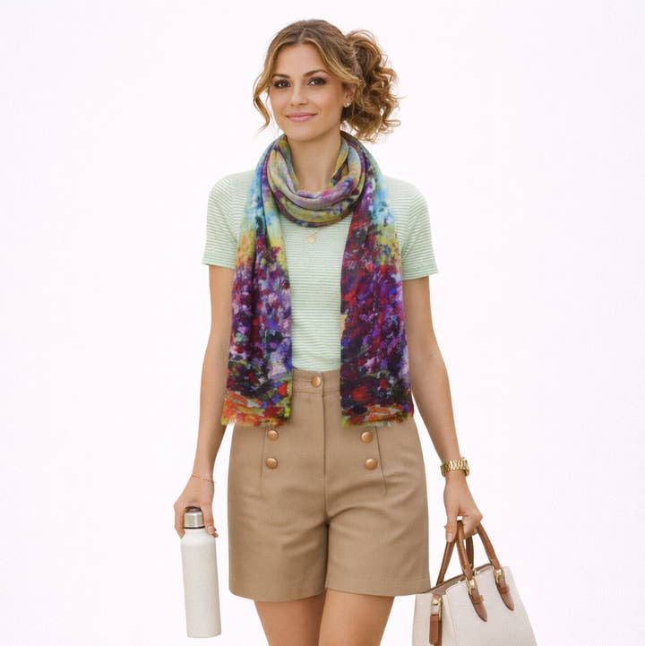 Namaskar Australia - Wholesale Scarf - Women's - Garden Serenity Floral Scarf – Merino Fine Wool  | Impressionist Landscape Print Wrap0