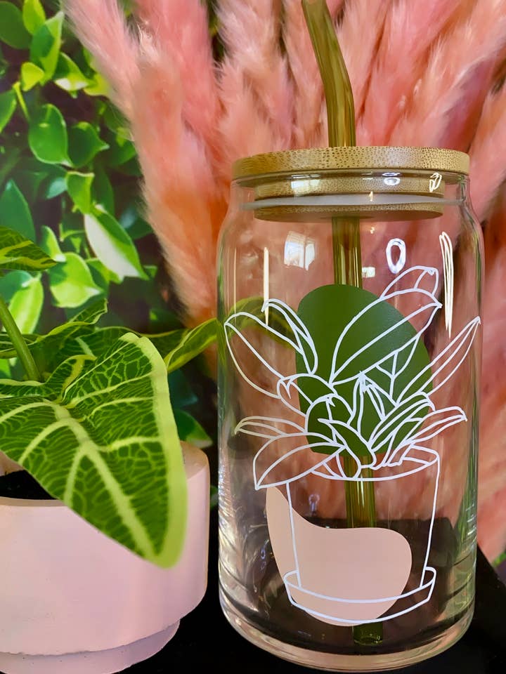 Plant Glass Cup 16oz for wholesale by Handmade by Jamila