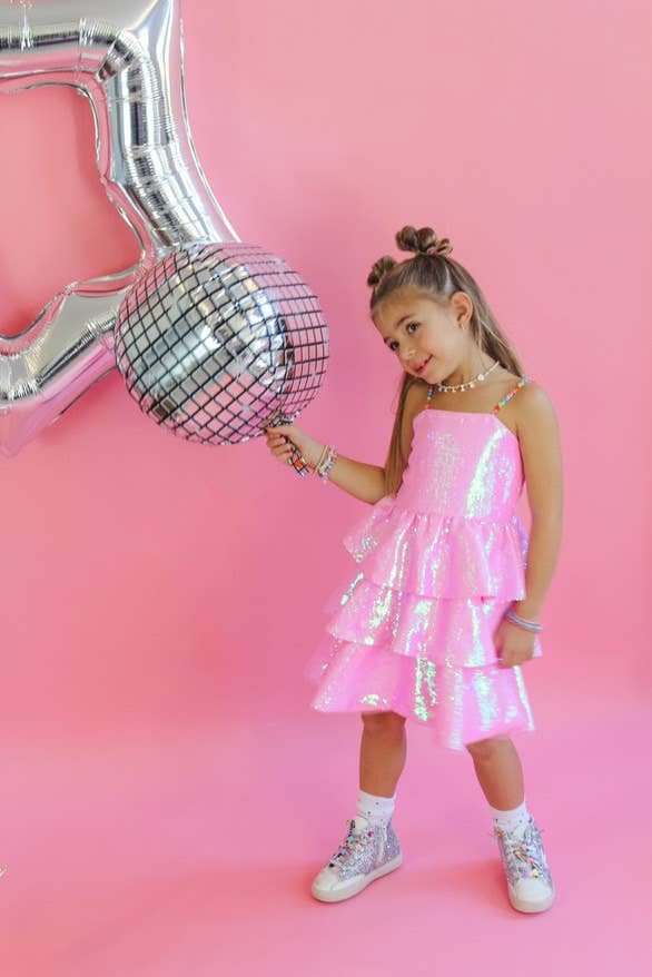 Ellie and Mila – wholesale Dress – Kids – Pink Sequin Gem Dress 1