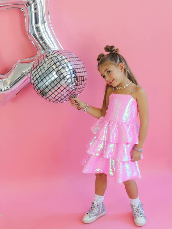 Ellie and Mila – wholesale Dress – Kids – Pink Sequin Gem Dress 1
