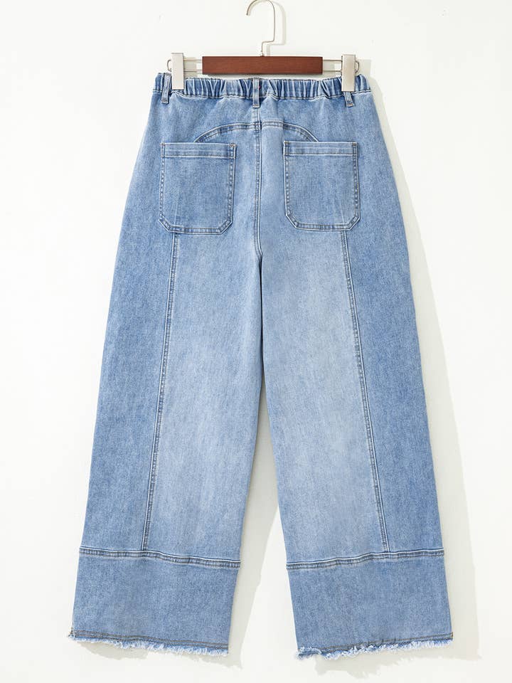 FULL TIME PURCHASE - Wholesale Jeans - Women's - Drawstring Seam Detail Raw Hem Wide Leg Denim Pants13