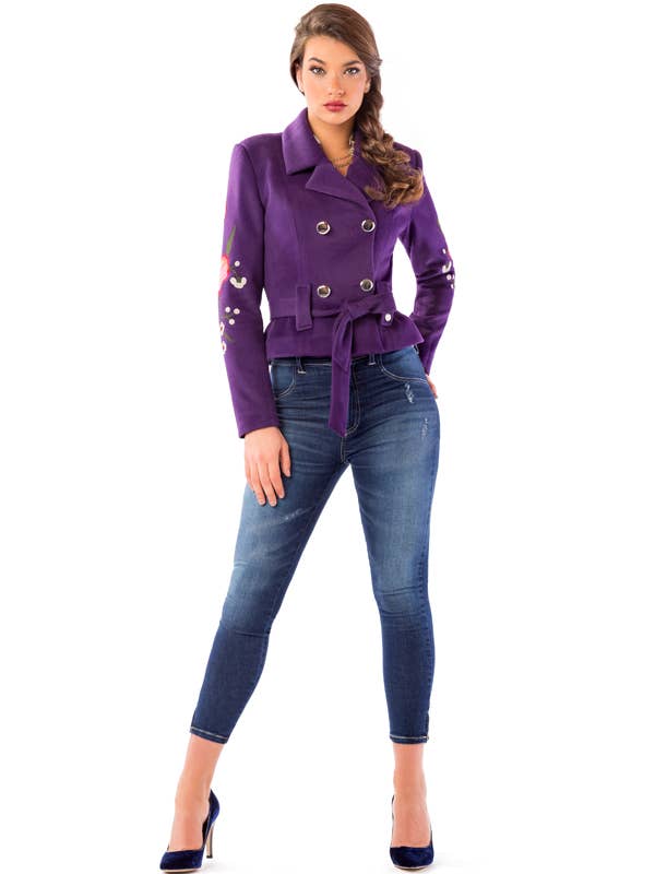 ZUMBI Fashion Store - Vendita all'ingrosso Cappotto - Donna - Giacca corta in melton con cintura e ricamo4