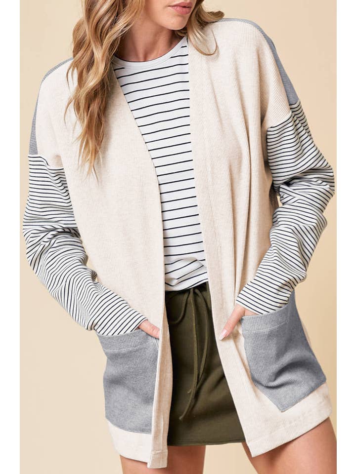 Stripe Colorblock Open Front Cardigan for wholesale on Faire