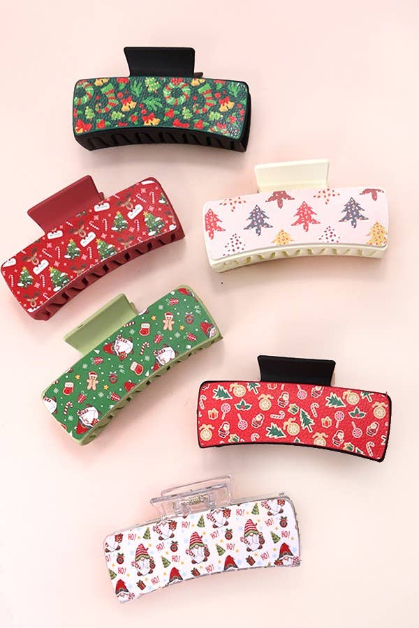 JOSSLYN by wall to wall - Wholesale Hair Clip - Women's - FAUX LEATHER CHRISTMAS HOLIDAY HAIR CLAW PIN | 40H8012