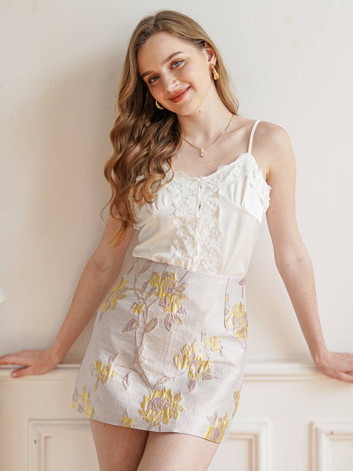 RP2339 - Springtime Floral Embroidered Mini Skirt for wholesale by ROSIE POSIE