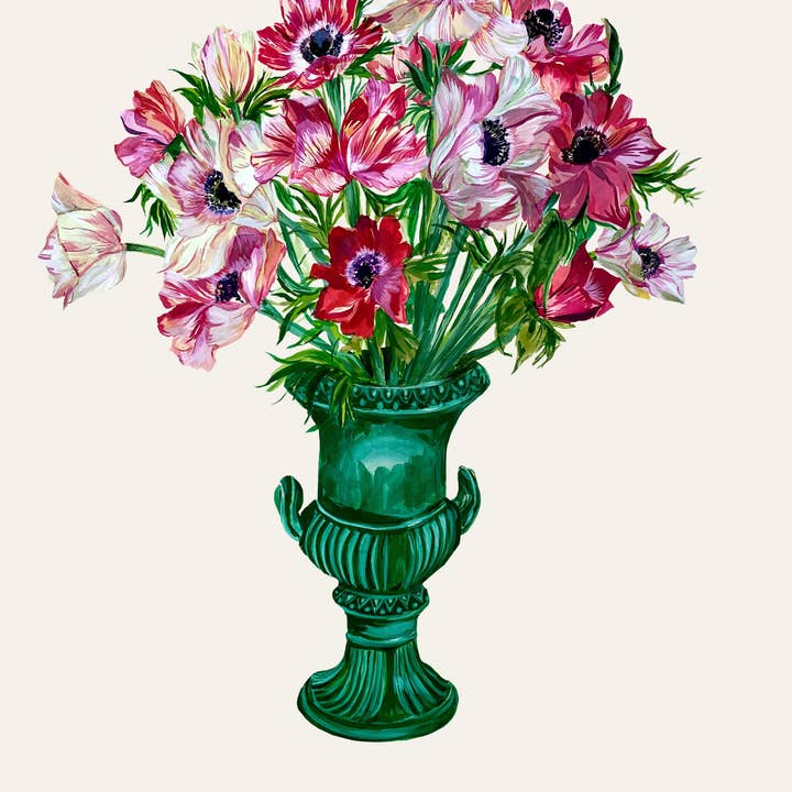 Anemones in Vintage Urn Giclée Print for wholesale by Max Made Me
