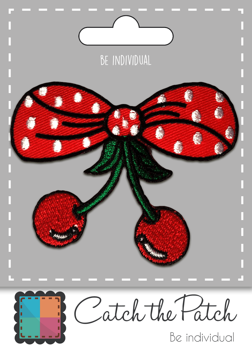 red Iron-on patch - cherry with bow for wholesale on Faire1