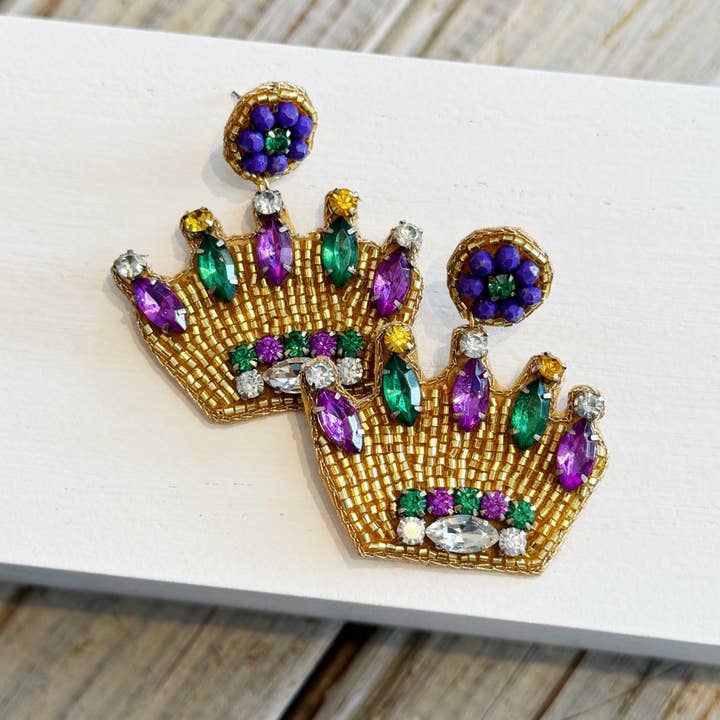Mardi Gras Rhinestone Crown Earring for wholesale by Nola Mercantile