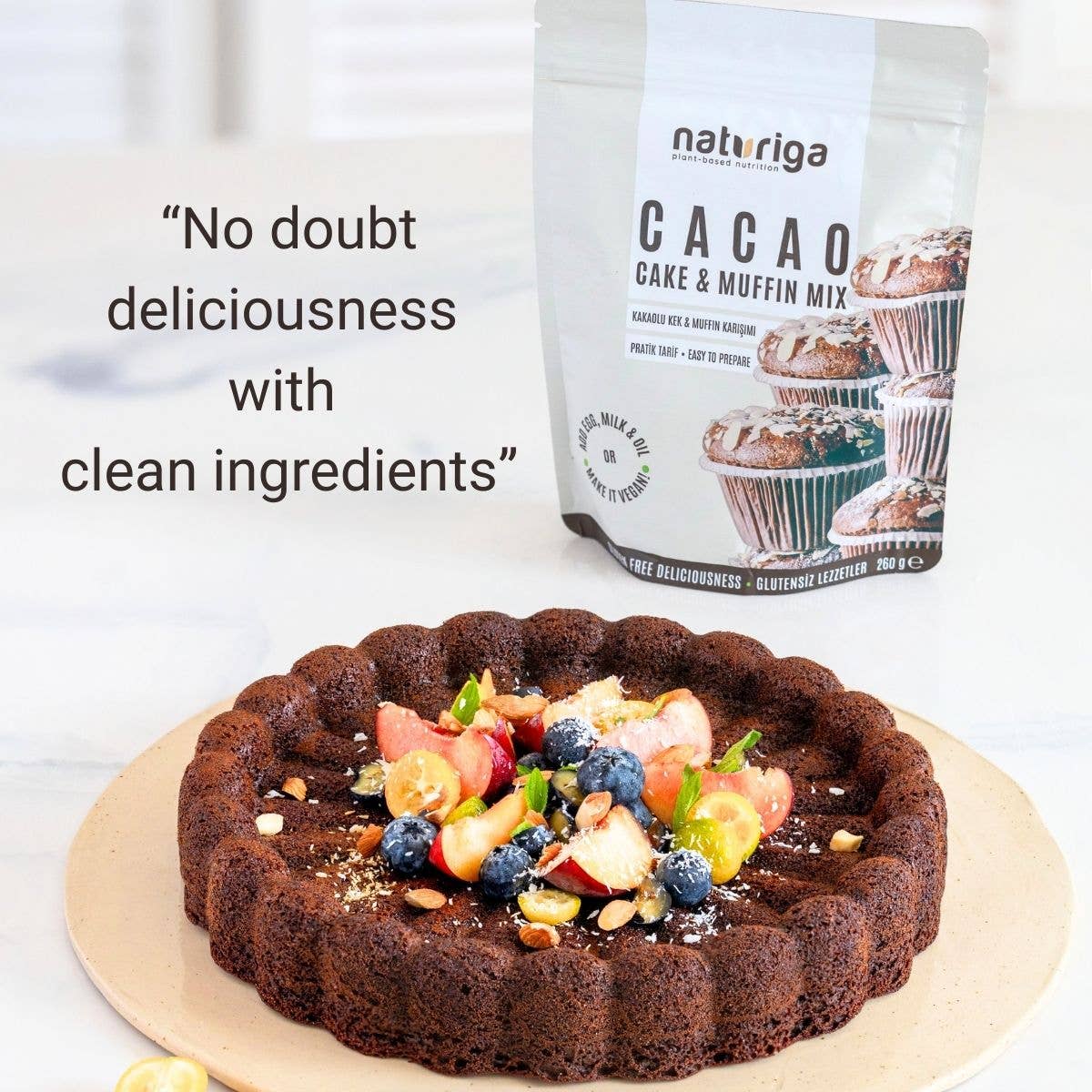 Multi Colored Naturiga Gluten Free Cacao Cake Mix (260 Gr) for wholesale on Faire2