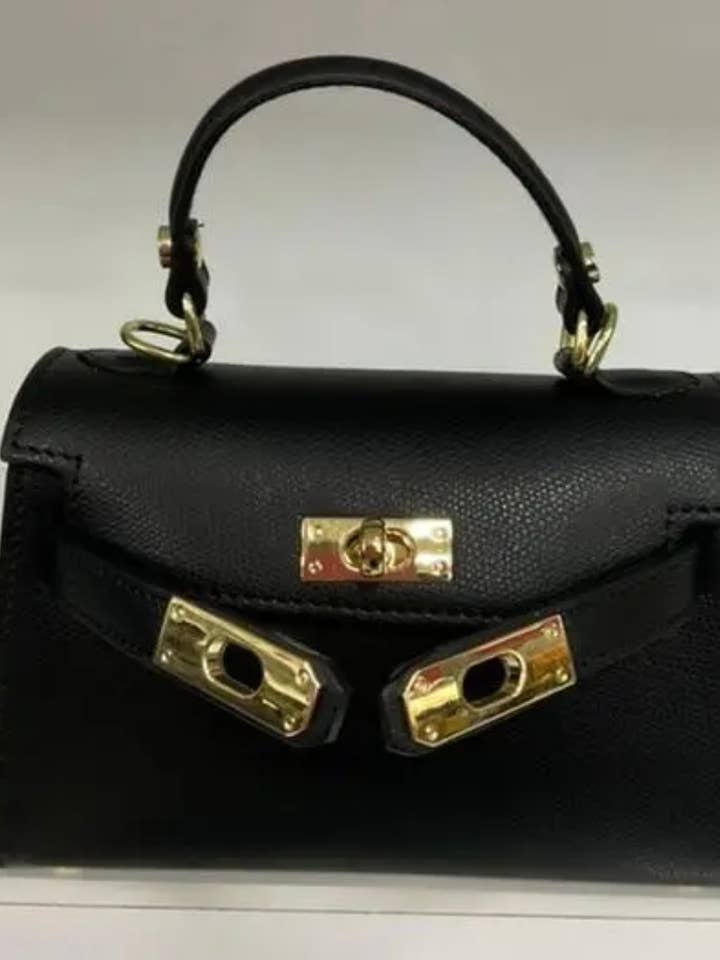 MELBLA Black Small Italian Leather Structured Lock Bag for wholesale by JIJOU CAPRI