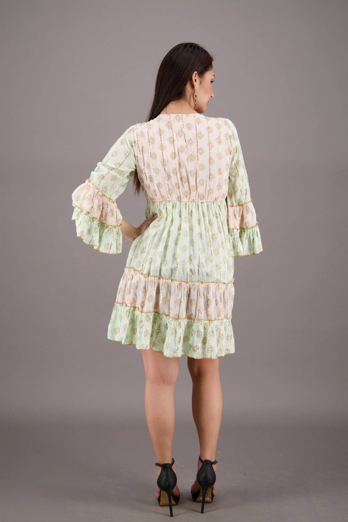 Advance Apparels - Wholesale Dress - Women's - 3/4 Sleeve V-Neck Boho Gleam Dress 249326