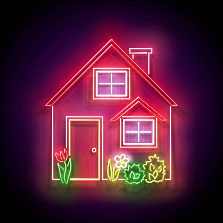 House Violet Roof and Flowerbed Neon Sign for wholesale by Aoos Custom