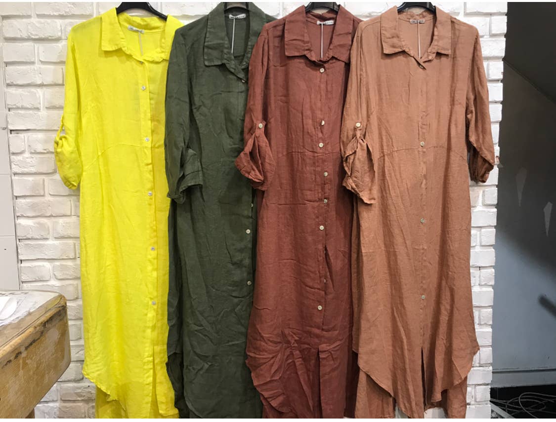 la maison des fibres naturelles - Wholesale Button Down Shirt - Women's - Long shirt dress 68036 100% LINEN47
