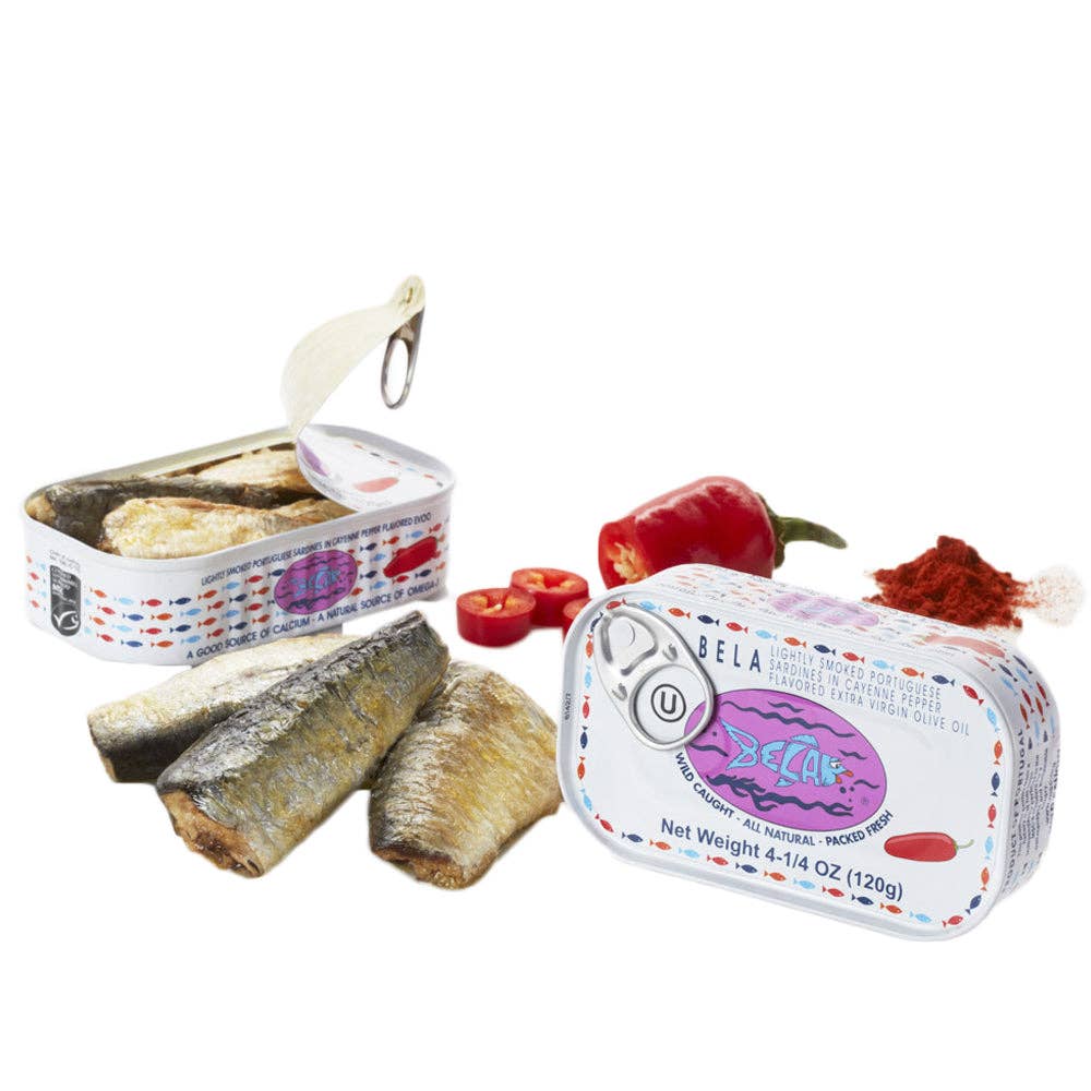 Tin Can Fish ( BELA, Cantara, Mar, Porthos, Varina ) - Wholesale Tinned Fish - Bela Lightly Smoked Sardines in Organic EVOO - 12 Pack0
