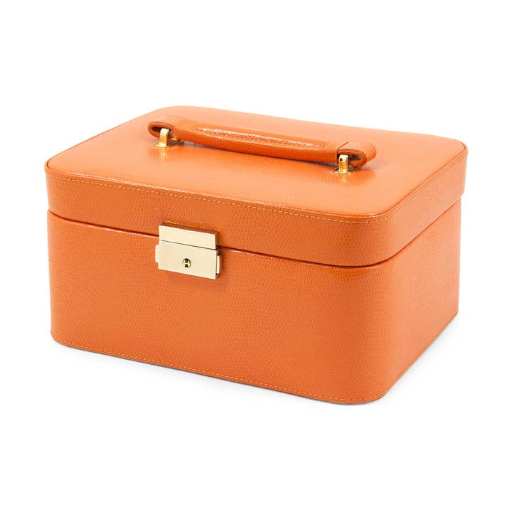 BeyBerk International - Vente Boîte/rangement à bijoux - Boîte à bijoux en cuir imprimé lézard orange0