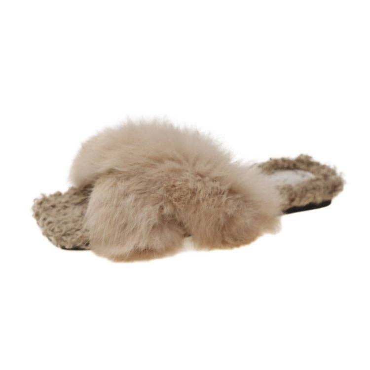 Dipped Shop - Wholesale Slippers - Women's - Simple Open Toe Cross Faux Fur Warm Slippers DP25G4684
