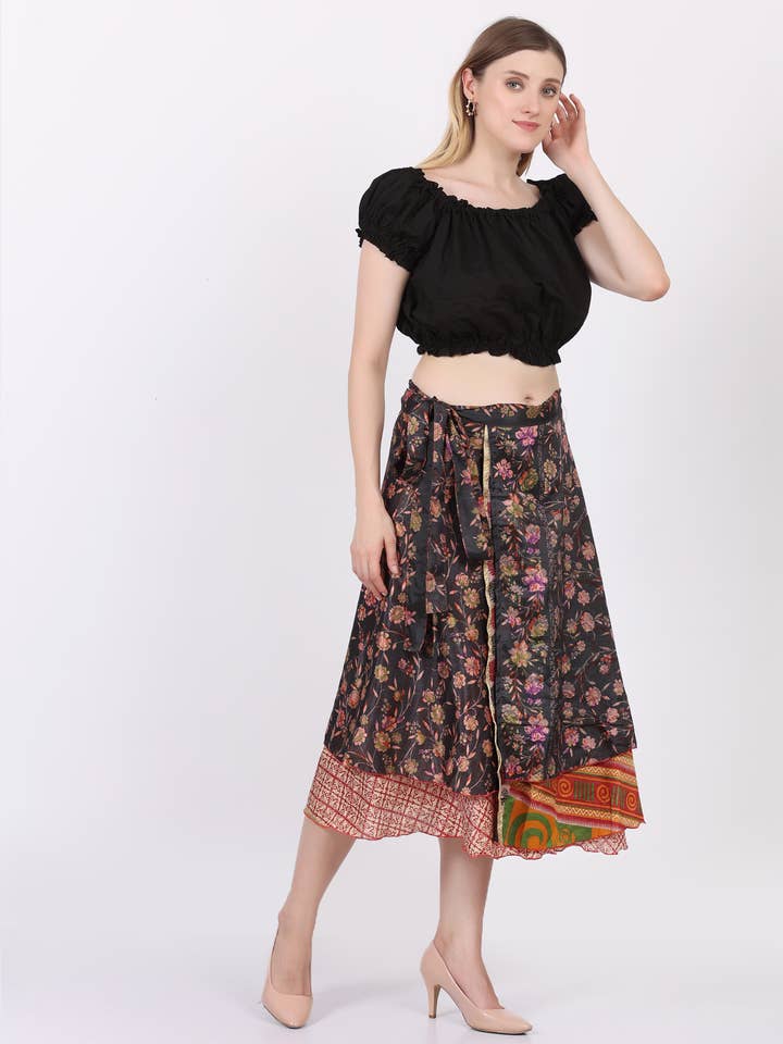 Wevez - Wholesale Skirt – Women’s - Women's Two Layer Vintage Sari Fabric Magic Skirt Mix Lot3