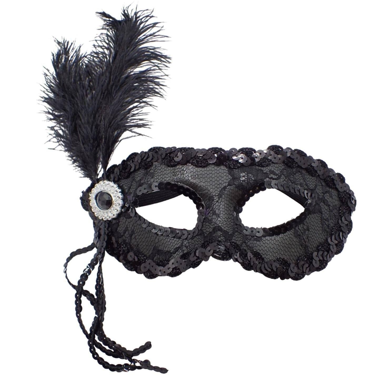 Topkids Accessories - Wholesale Costume - Unisex - Feather Masquerade Mask, Venetian Mask Halloween Mask, Masks for Masquerade Ball, Fancy Dress Adult, Cosplay accessories, Black Lace, Halloween Masks5