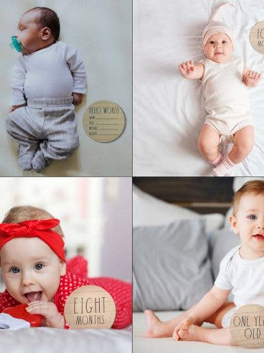 Rae Dunn 12 Baby's Month Wooden Milestone Plaques for wholesale by DesignStyles Home