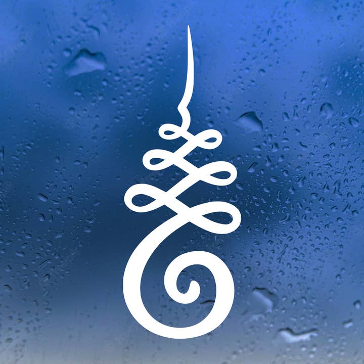White Unalome Buddhist Symbol Enlightment Vinyl Decal for wholesale by Minglewood Trading