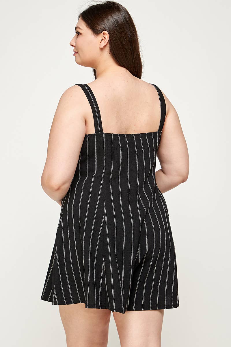 Black White Plus Size Striped Fit and Flare Romper - WG17797-RP for wholesale on Faire5