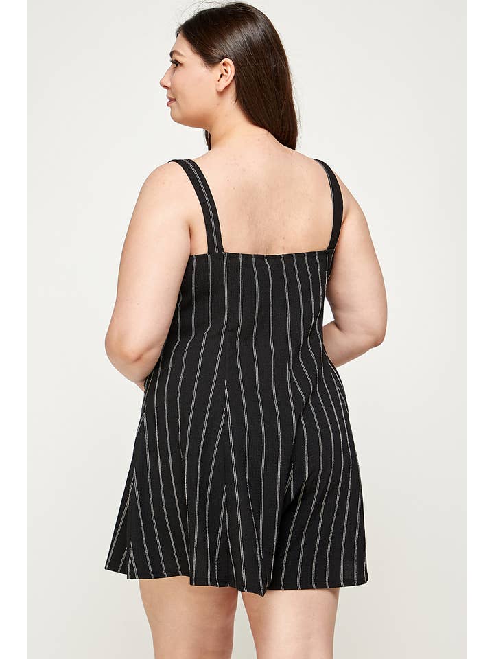 Black White Plus Size Striped Fit and Flare Romper - WG17797-RP for wholesale on Faire5