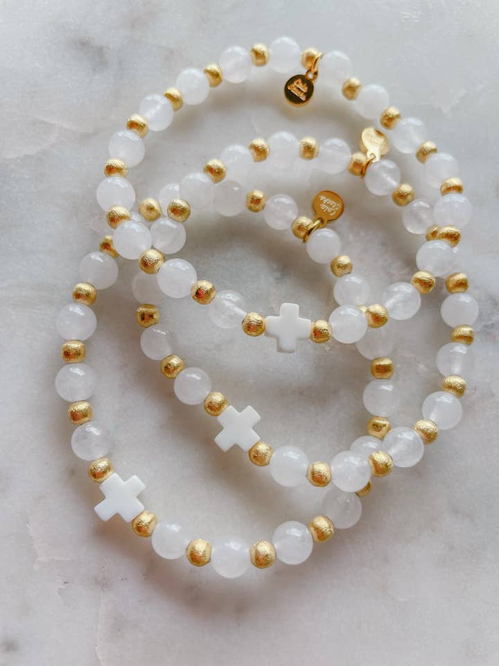 White Everyday Cross Bracelet for wholesale by Cola Stacks