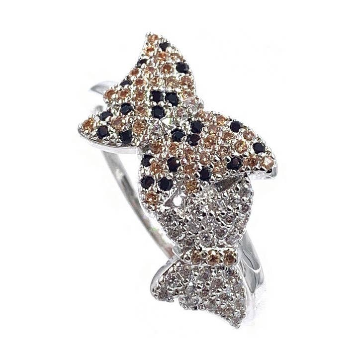 Anel de latão de moda com borboletas de zircónia cúbica por atacado de Nisso & Co. NYC Jewelry Wholesale