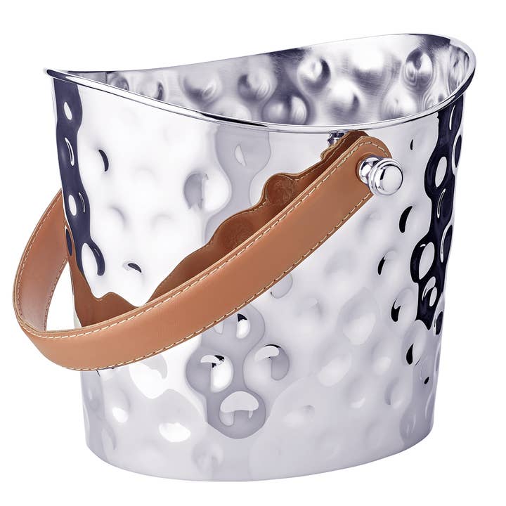 Ice Bucket Wine Cooler Gilbert Hammered, with brown handle for wholesale by EDZARD