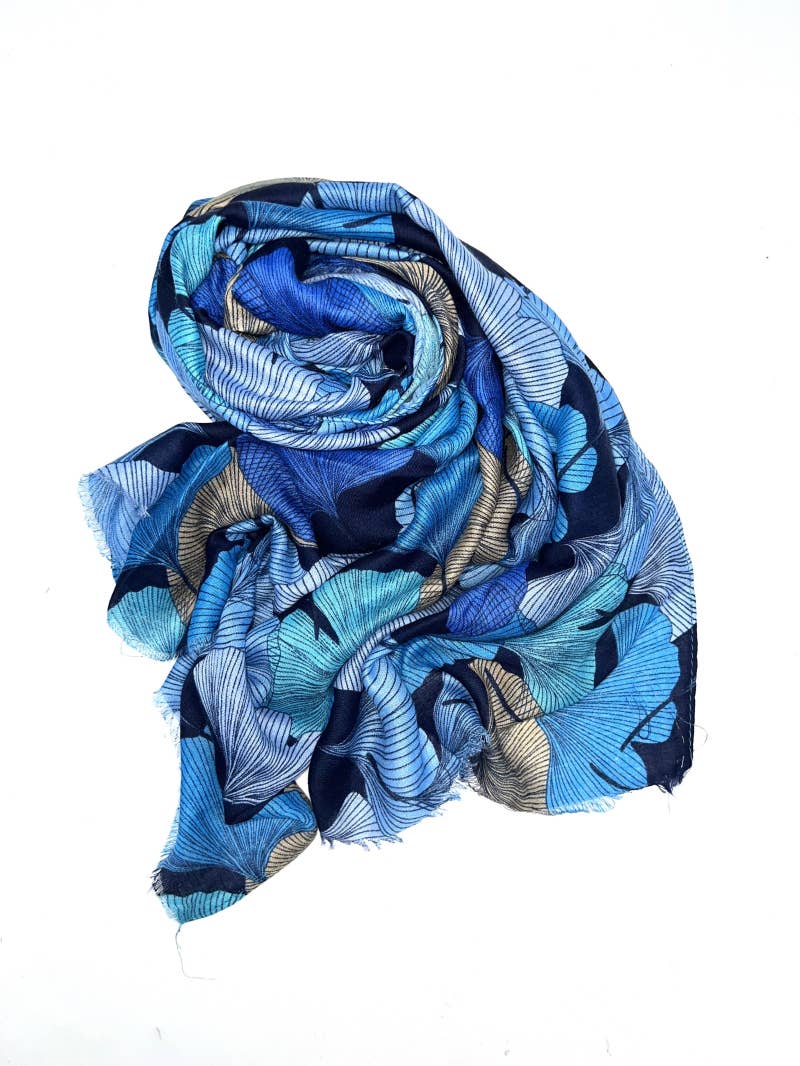 LINETA - Wholesale Scarf - Women's - HH-240 Ginkgo pattern printed scarf 8