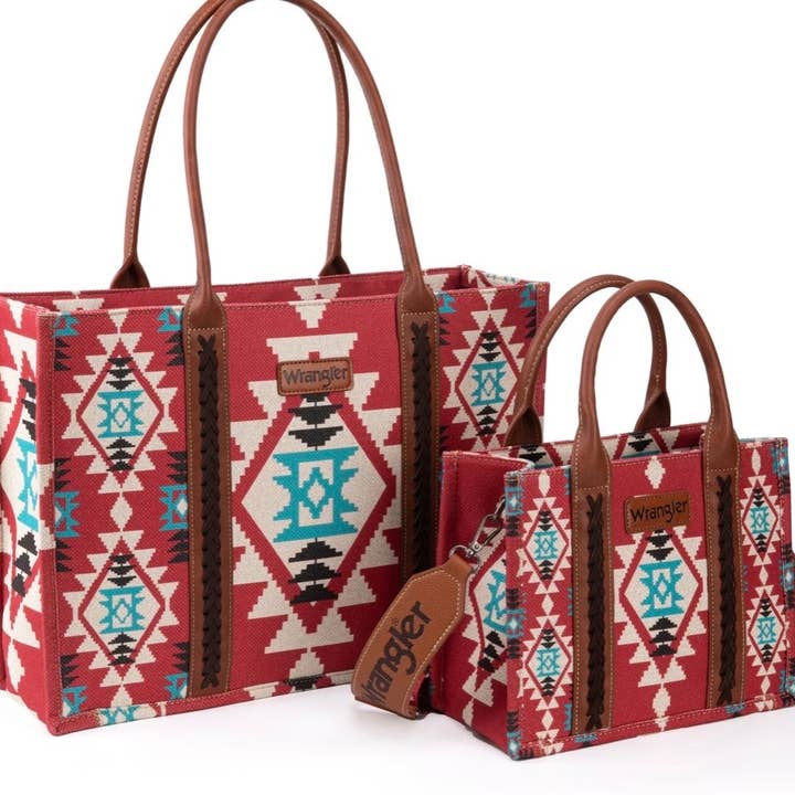 Wrangler Southwestern Print Large Tote & Small Canvas Tote/C for wholesale by Pink Flamingo Boutique