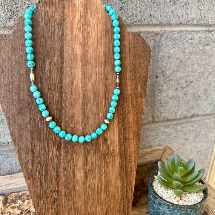 Wild Hancock Creations - Wholesale Beaded/Pearl Necklace - Kingman Turquoise Necklace With 8MM Navajo Pearls & Torpedo's1