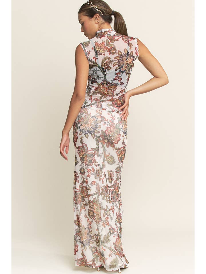 YNEZ - Wholesale Skirt - Women's - Boho Paisley Fit n Flare Cocktail Chic Maxi Slip Skirt17