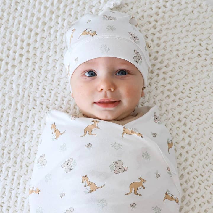 Lūmmi in Colour Babywear – Großhandel Neugeborenen-Mütze – Baby – Bio-Baumwoll-Babymütze - Känguru & Koala2
