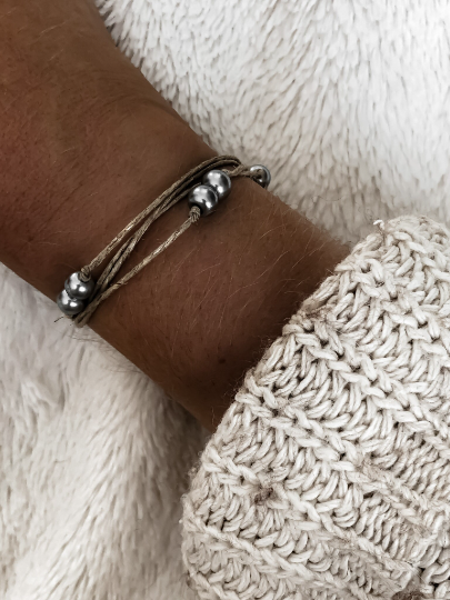 NATURE ET LIN - Vendita all'ingrosso Bracciale con perline - DOUBLE PERLES - Bracciale in lino e perle prodotto in Francia5