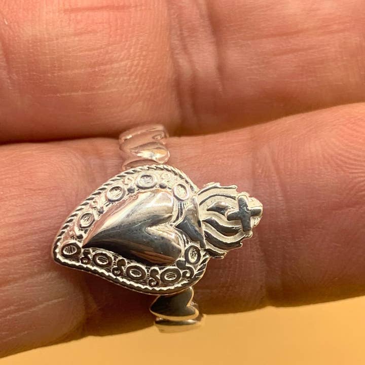 Guadalupe Gifts - Wholesale Band/Stacked Ring - Silver Adjustable Sacred Heart Ring3
