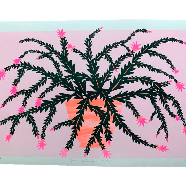 Risograph Print - Kerstcactus Neon 11x17 voor wholesale door StitchPrism
