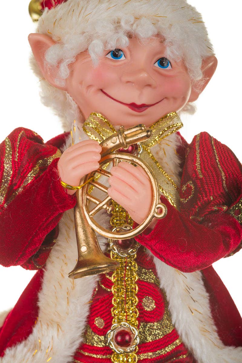 Starlight Collection - Wholesale Decorative Figurine - NEW-Red/Gold Festive Elf Figurine With Horn3