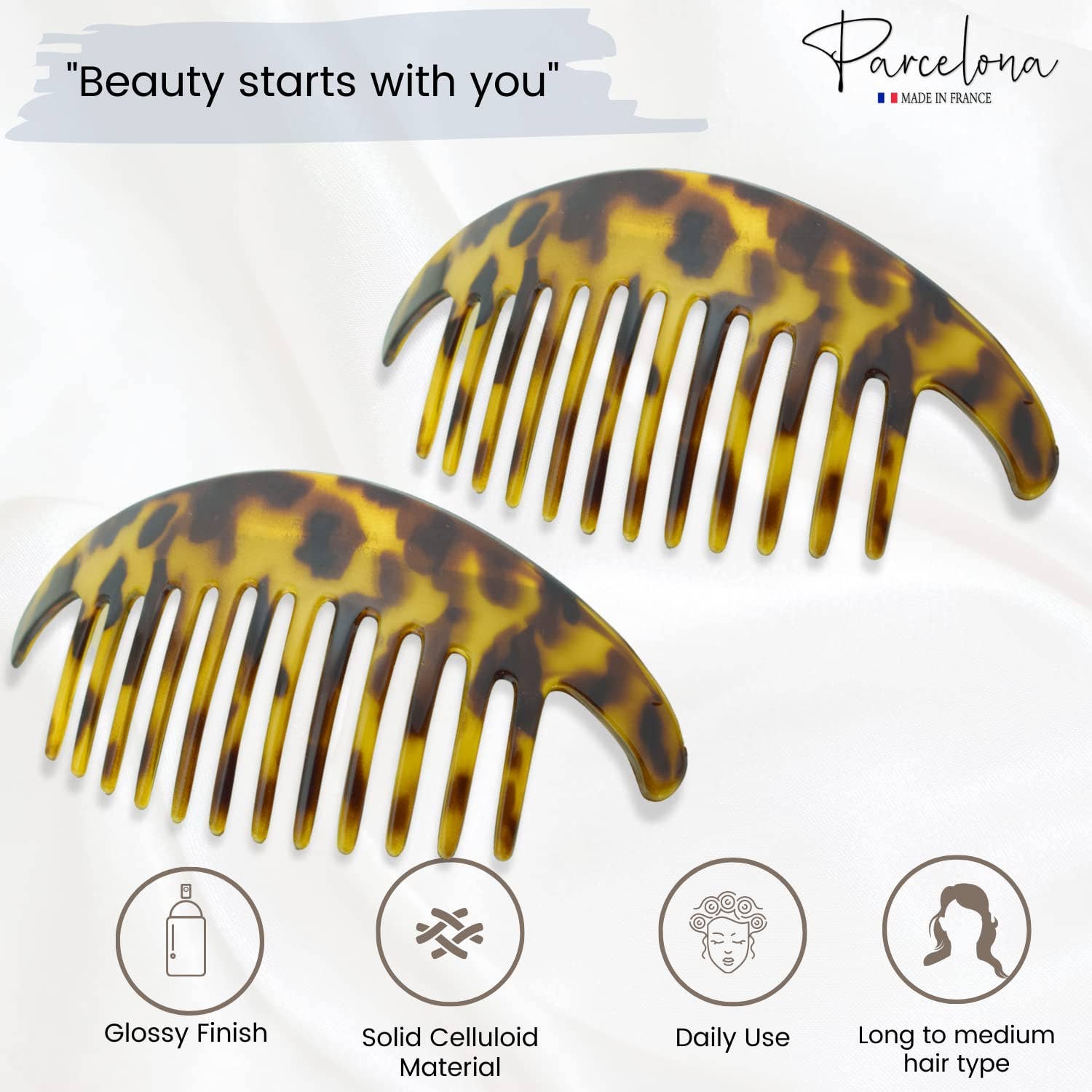 Parcelona - Wholesale Hair Brush/Comb - Parcelona French Alice Large Celluloid 12 Teeth Side Hair Combs for Women 2 Pcs2