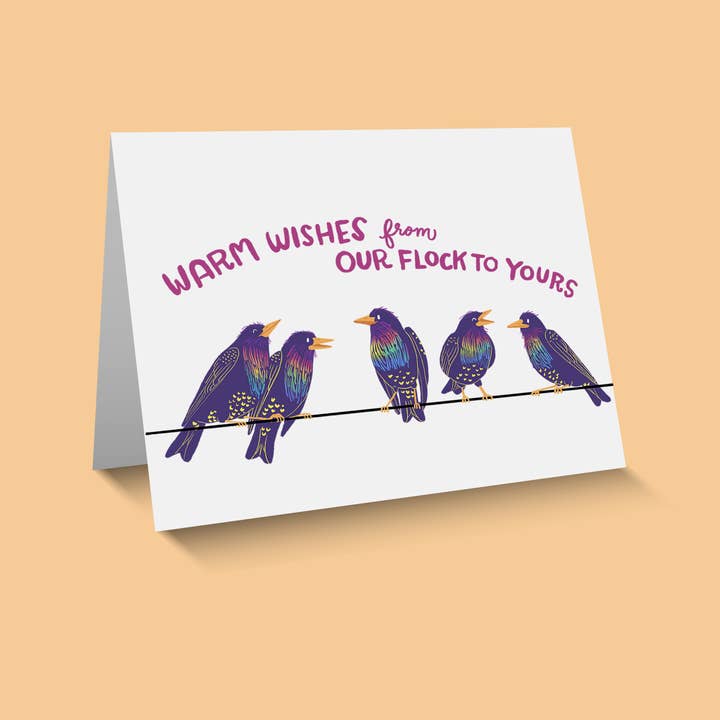 Kestrop Studio - Wholesale Season's Greetings Card - Warm Wishes from Our Flock Starlings Holiday Card - Pack of 61