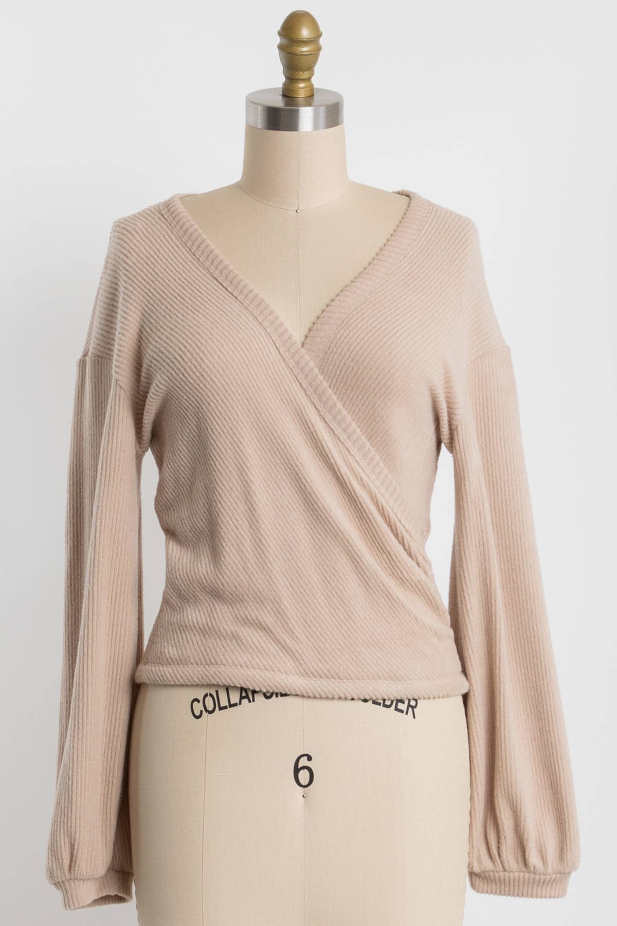 Final Touch - Wholesale Knit Top - Women's - Brush Ribbed Surplice Long Sleeve Top - NT3154119