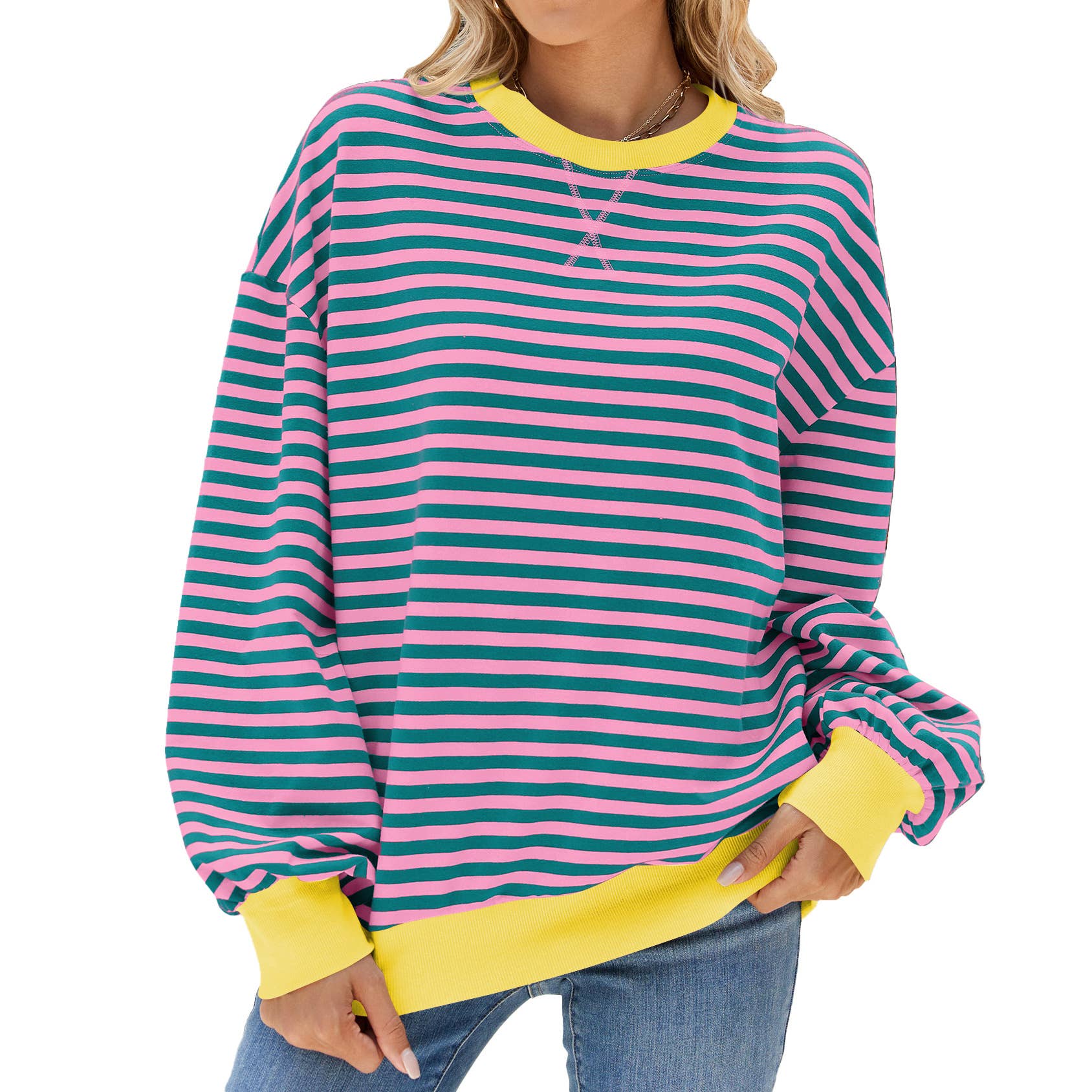 Lily Clothing - Wholesale Hoodie - Women's - CONTRASTING COLOR STRIPED LONG SLEEVE HOODIE8