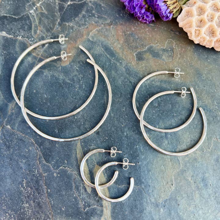 Everyday Hammered Hoops - Silver for wholesale by Midnight Pacific Studio