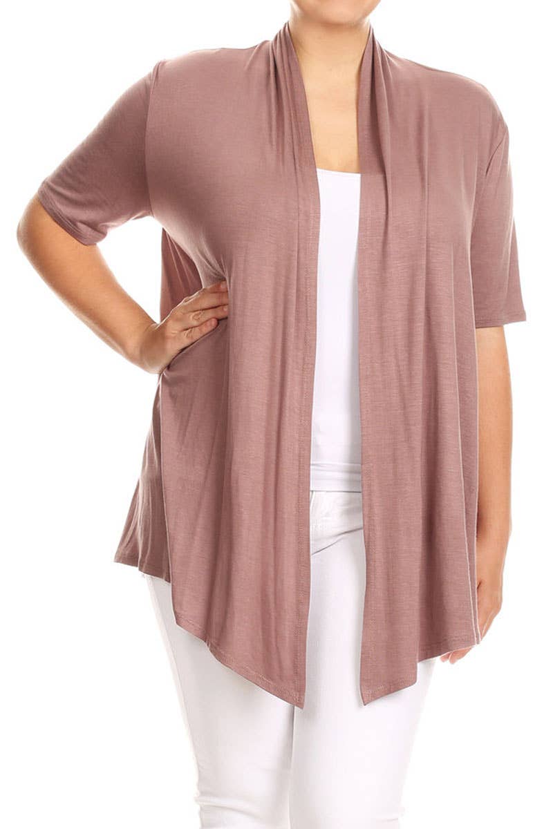 MOA COLLECTION - Wholesale Cardigan - Women's - Women's Plus Size Short Sleeves Draped Solid Cardigan27